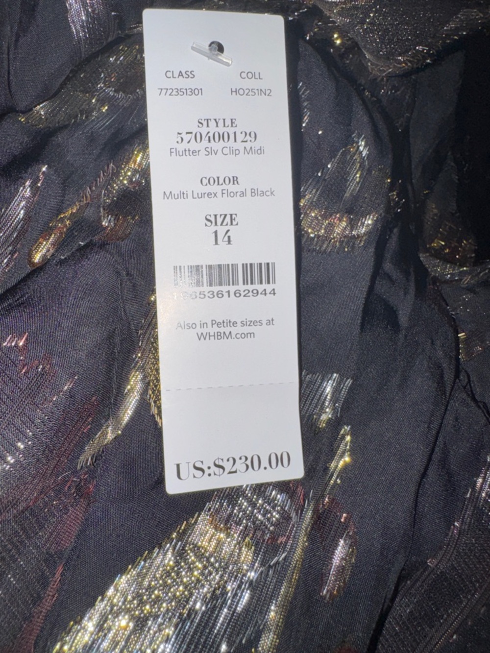 White House Black Market Black Metallic Floral Wrap Midi Dress - Picture 4 of 4
